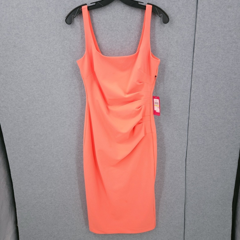 Vince Camuto Square Neck Midi Bodycon Coral Sleeveless Sheath Dress Womens 10